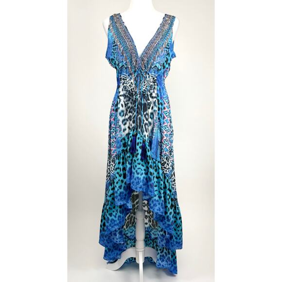 True Colors by La Moda Hi Low Frill Maxi Dress Size Small Medium Resort Flowy - Picture 2 of 16